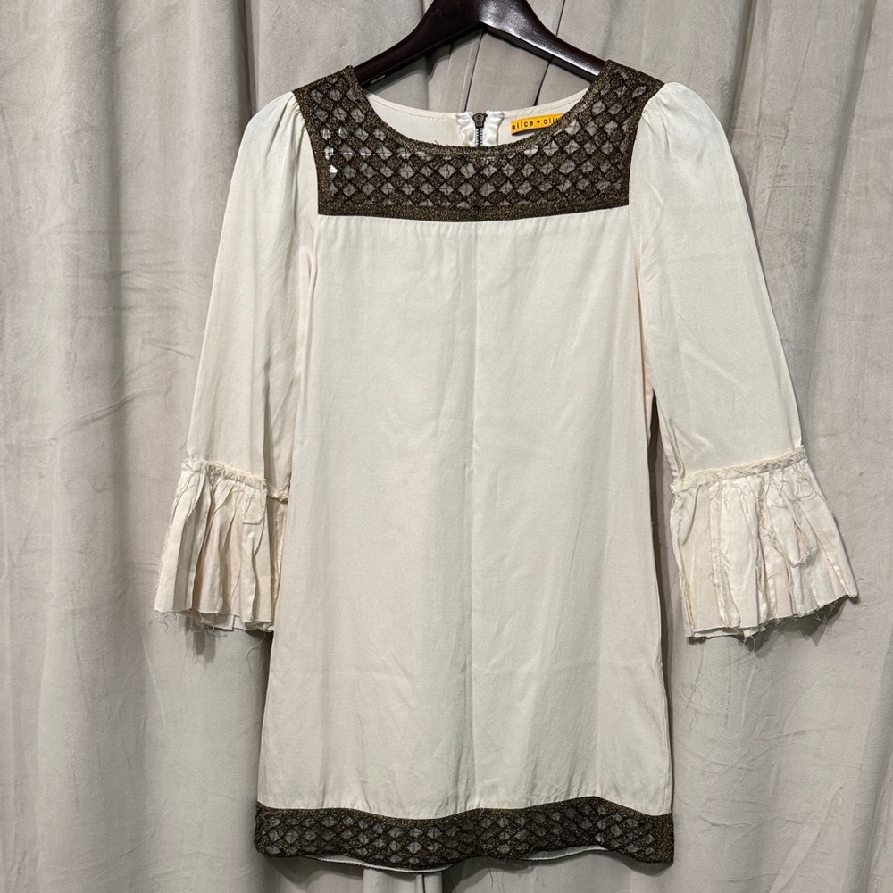 Alice + Olivia Cream and Brown Mini Dress